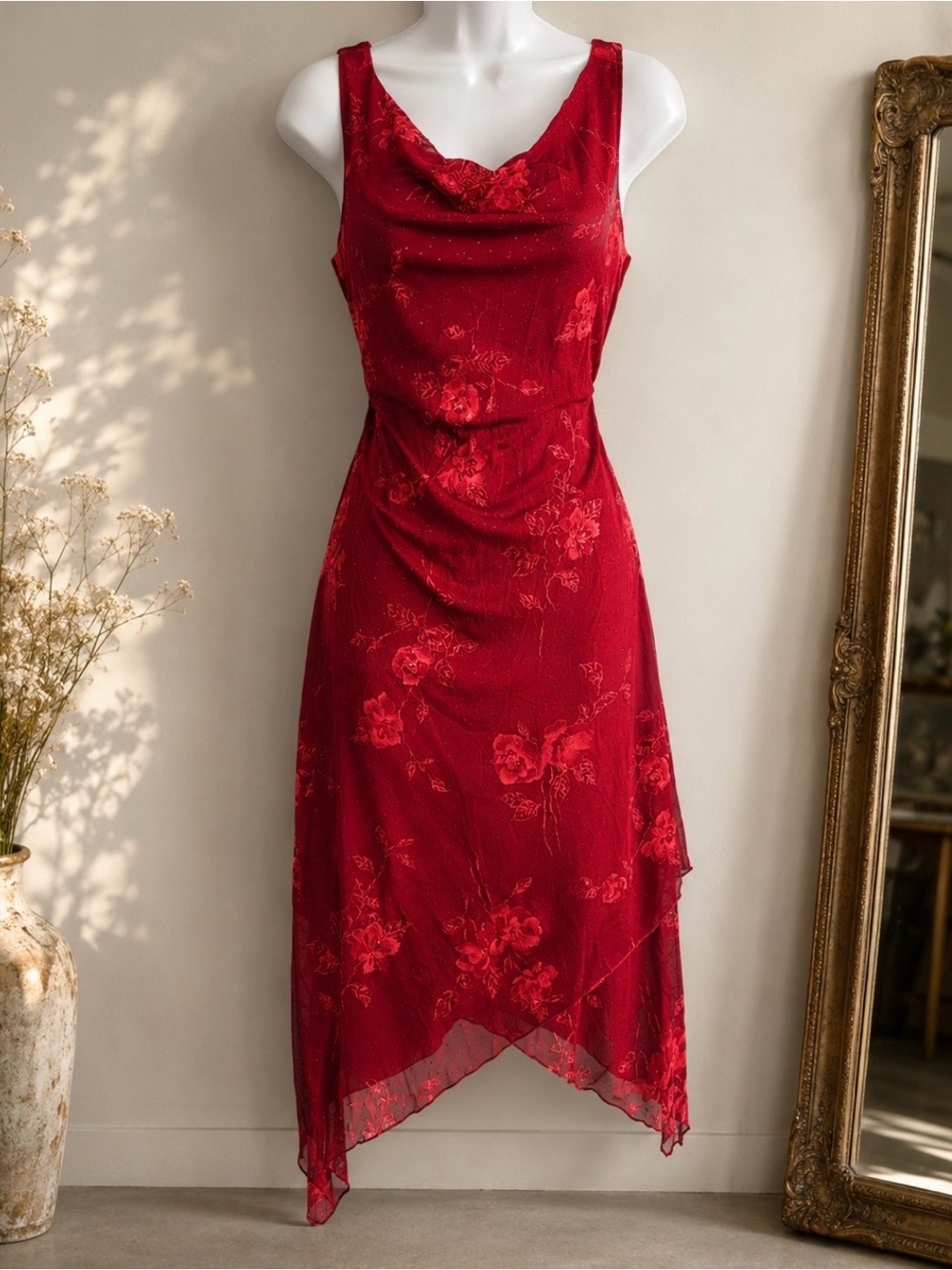 Y2k 90s Vintage red/pink Floral Midi Dress Asymmetrical
Babydoll Whimsigoth L
